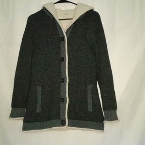 LL Bean Hooded Sweater Coat. Women's Sz Small. Button Front. Sherpa lining.
